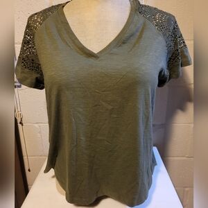 Philosophy Olive Green Lace Sleeve Women's Top